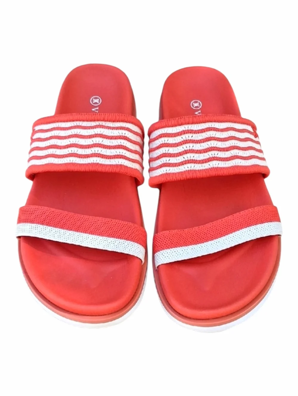 Vivaia Naina Double Strap Slide Sandals in Citrus Orange Wave Size 9.5 NWOT